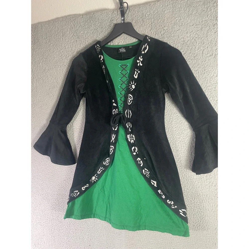 Disney Hocus Pocus Winifred Sanderson Girls 10 12 Costume Dress Green Black Cape